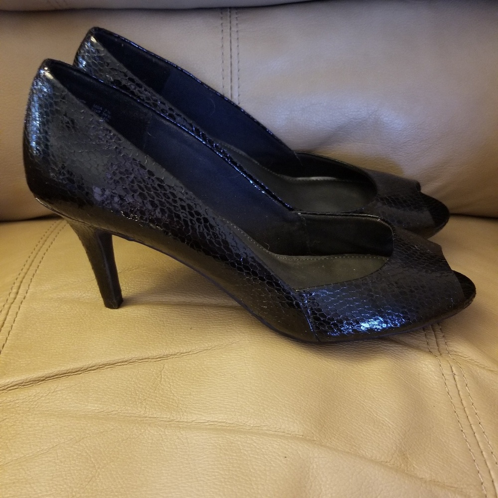 Black Fioni Peep Toe Heels - Picture 4 of 7